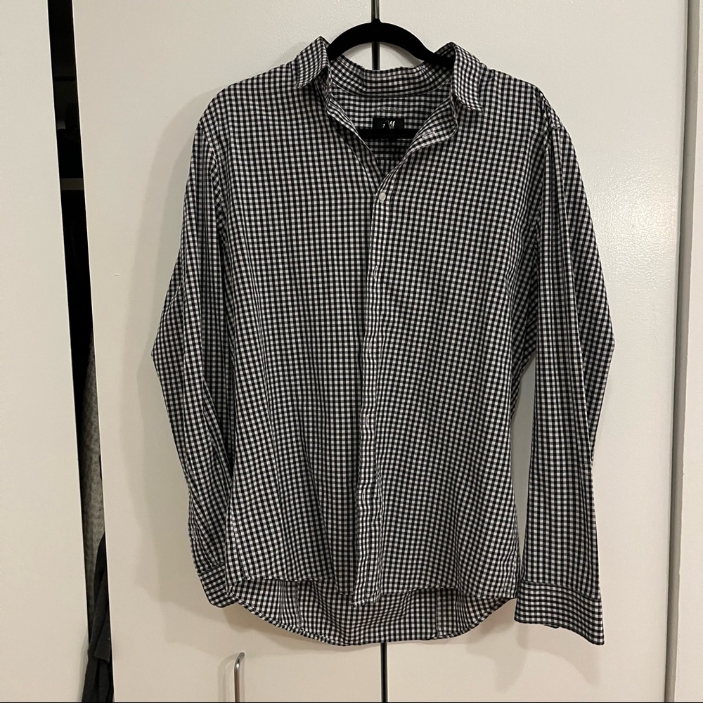 H&M Black and White Checkered Dress Shirt Slim Fit